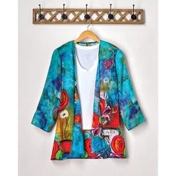 Abstract Poppy Open Front Jacket -Fashion Paradise HBT792 hanging