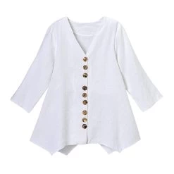 Linen Button Tunic 12 Linen Button Tunic -Fashion Paradise HBT832 WH front SIG0324