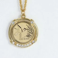 Gold -Layered Hummingbird Coin Pendant