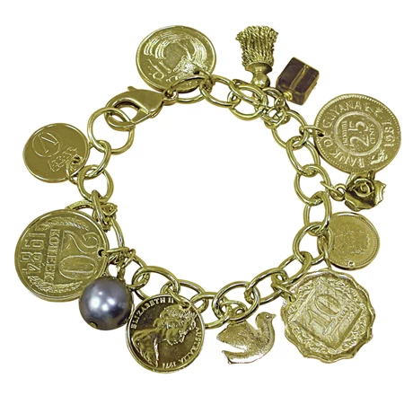 Gold-Layered Foreign Coins Charm Bracelet Coin Jewelry 1 Gold-Layered Foreign Coins Charm Bracelet Coin Jewelry