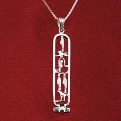 Personalized Egyptian Cartouche Pendant & Chain Jewelry In Sterling Silver
