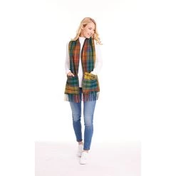 Scottish Tartan Plaid Wool Pocket Scarf - Antique Buchanan (Yellow)
