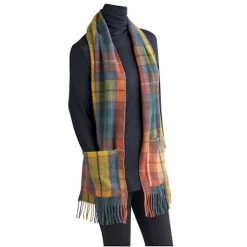 Scottish Tartan Plaid Wool Pocket Scarf - Antique Buchanan (Yellow) -Fashion Paradise HZ6462 GOLD WEB
