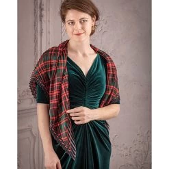 Pleated Red Tartan Scarf