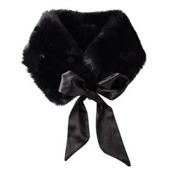 Faux Fur Stole With Black Ribbon