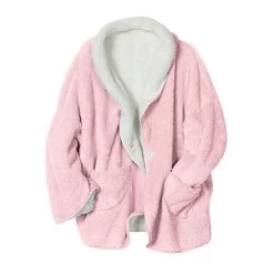 Women's Bed Jacket With Pockets 22 Women's Bed Jacket With Pockets -Fashion Paradise TA9366 PINK WHITE RELAXED