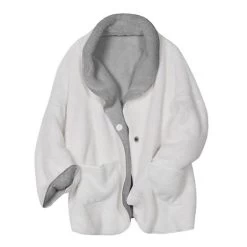 Women's Bed Jacket With Pockets 25 Women's Bed Jacket With Pockets -Fashion Paradise TA9366 WHITE GRAY RELAXED