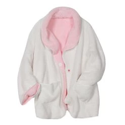 Women's Bed Jacket With Pockets 21 Women's Bed Jacket With Pockets -Fashion Paradise TA9366 WHITE PINK RELAXED