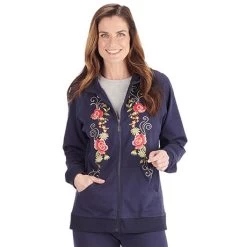 Women's Floral Embroidered Full Zip Hoodie -Fashion Paradise TB0562 7