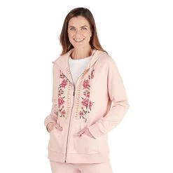 Women's Floral Embroidered Full Zip Hoodie -Fashion Paradise TB0562 TB0572 OnFig Blush 00803
