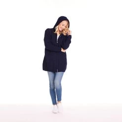 Brigid Hooded Irish Aran Cardigan -Fashion Paradise XA5066 navy MOD 0051