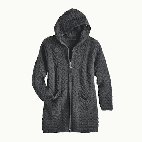 Brigid Hooded Irish Aran Cardigan-Gray 1 Brigid Hooded Irish Aran Cardigan-Gray