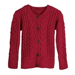 Women's Aileen Irish Aran Cardigan 10 Women's Aileen Irish Aran Cardigan -Fashion Paradise XB3906 RED REV