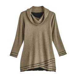 Reversible Cowl-Neck Crossover Tunic -Fashion Paradise XC8882 TAN pr